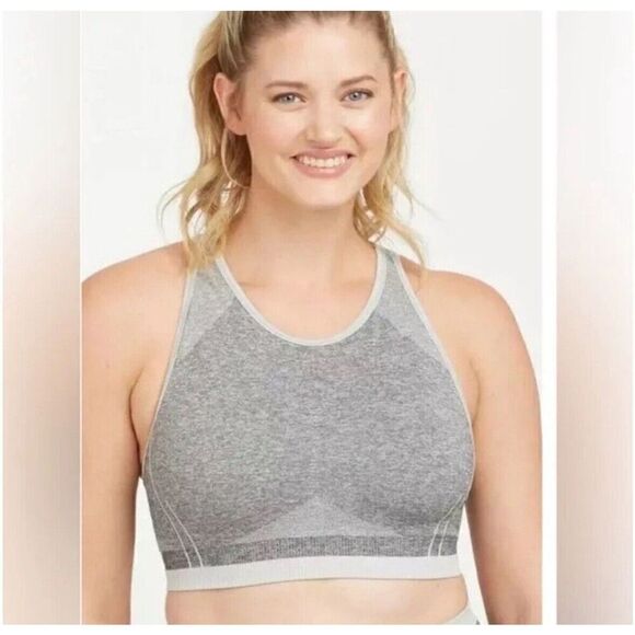 Spanx Sculpt Sports Bra Spacedye Cloud Grey NWT Size‎ Small Seamless Cross Strap - Picture 1 of 16